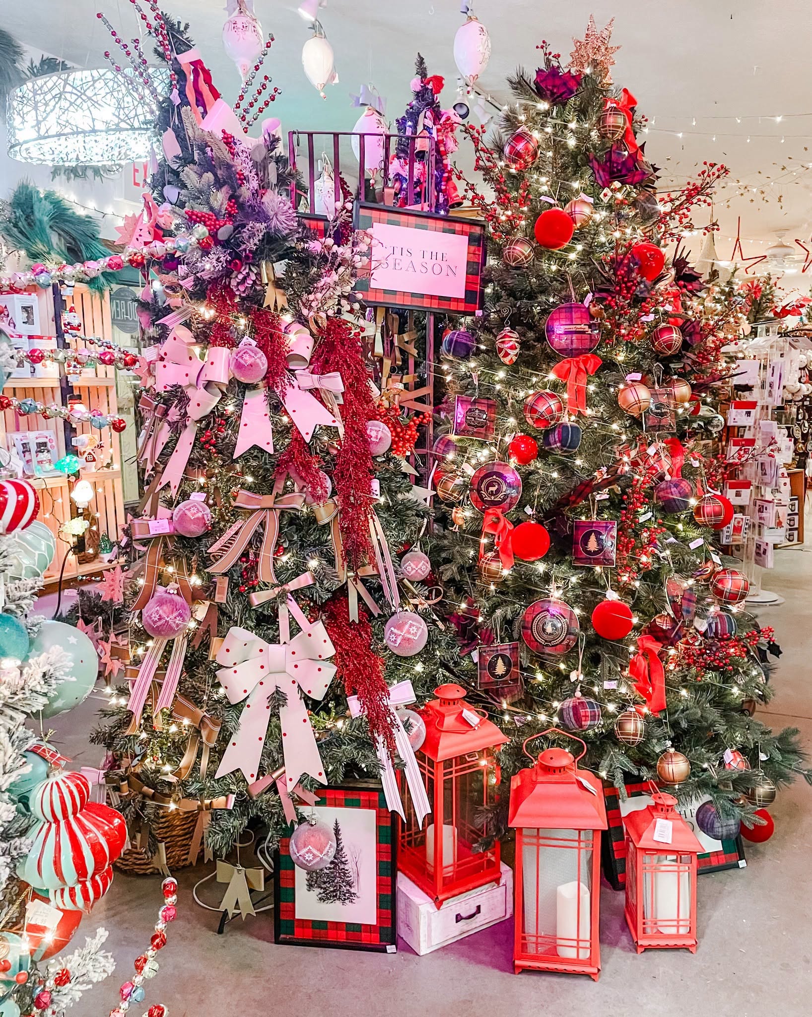 Decorated trees on the Mi North Christmas shop floor in Benzonia